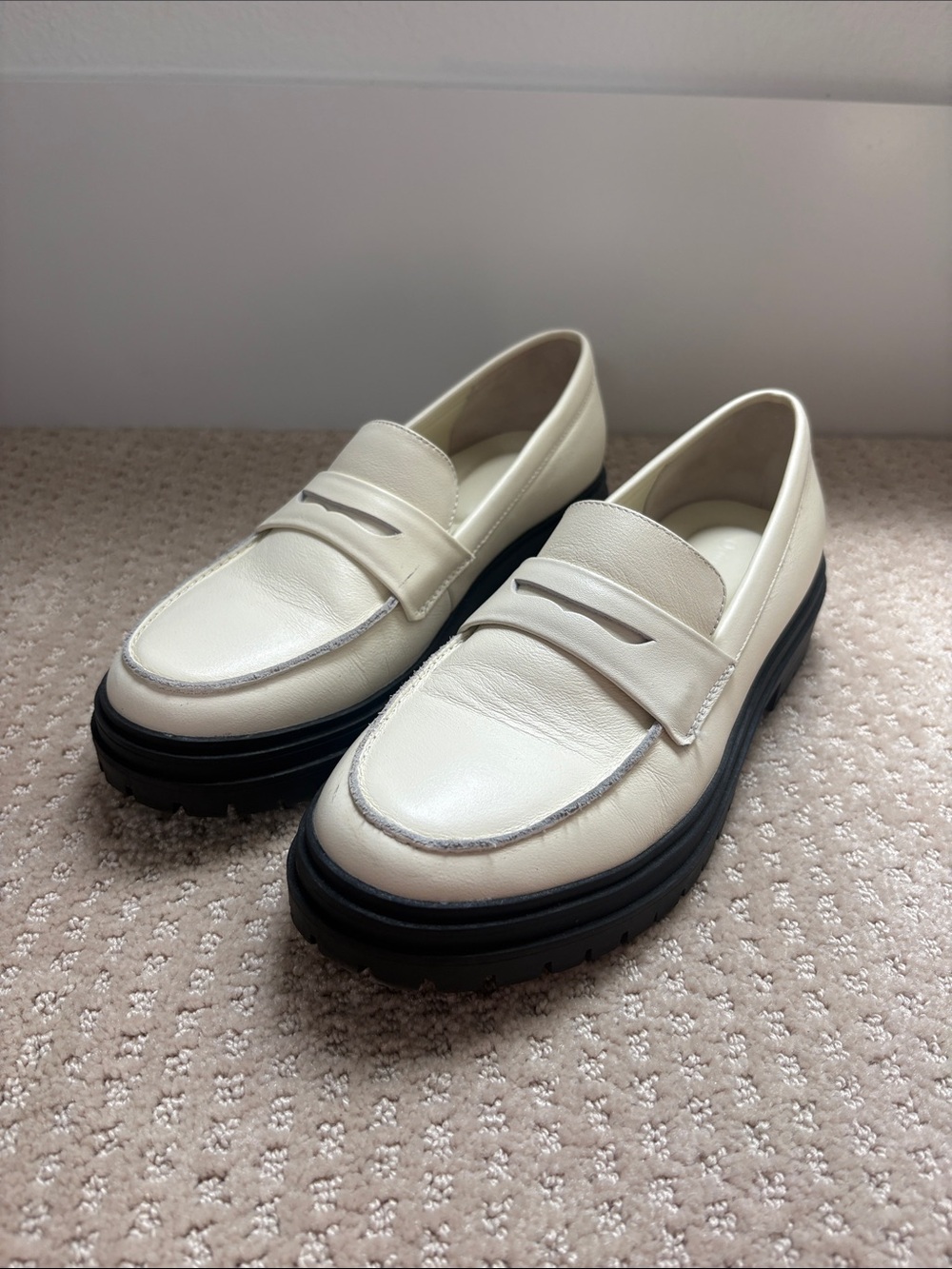 Quince Cream Leather Lug-Sole Penny Loafers